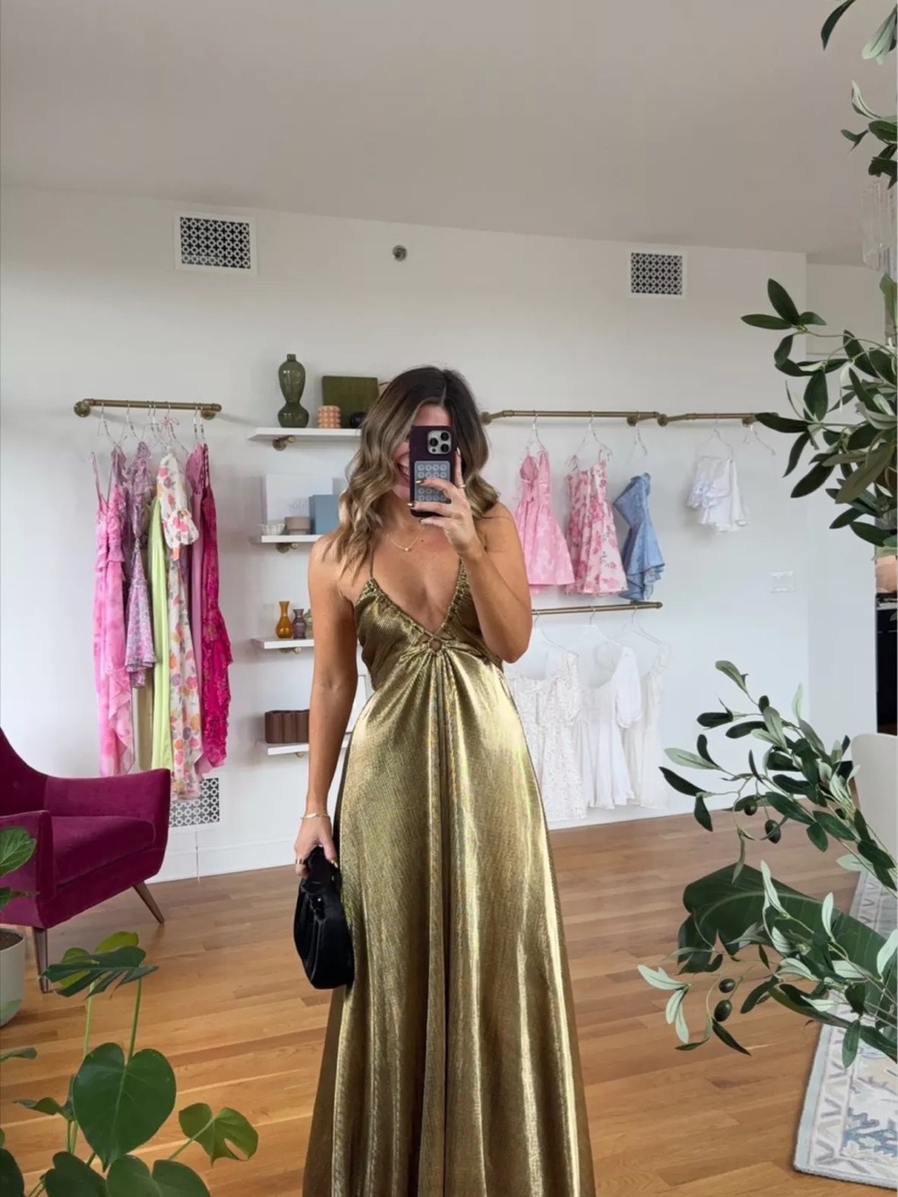 Show Me Your Mumu Paros Gold Pleated Metallic Gold Maxi Dress - Picture 4 of 5